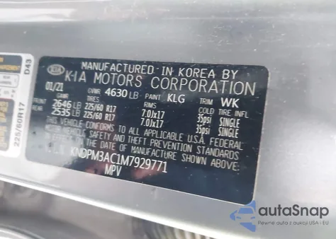 2021 Kia Sportage Lx z USA, uszkodzony, nr VIN KNDPM3AC1M7929771